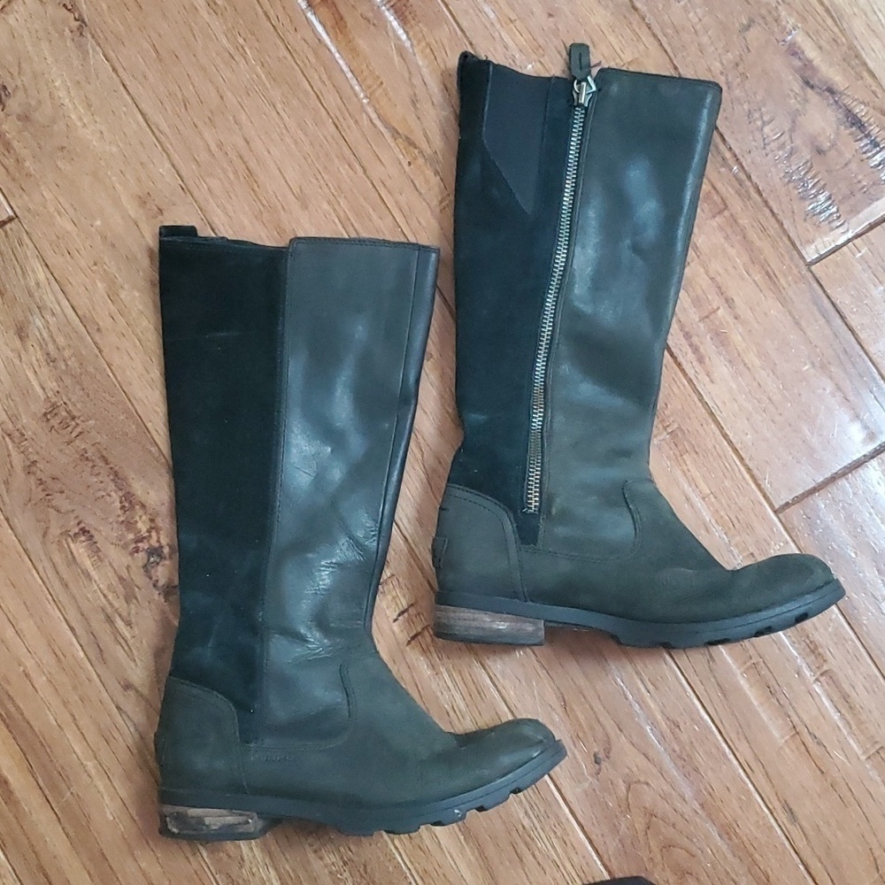 Sorel Emelie leather suede black tall boots